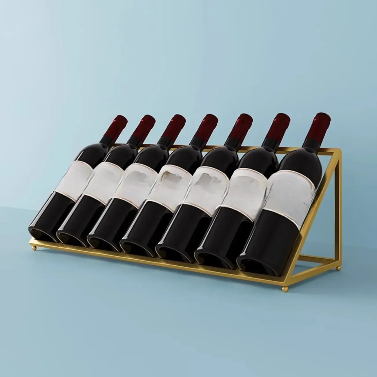 Modern Metal Wine Rack Slanted Holder Shelf for 7 Bottles Image - 1