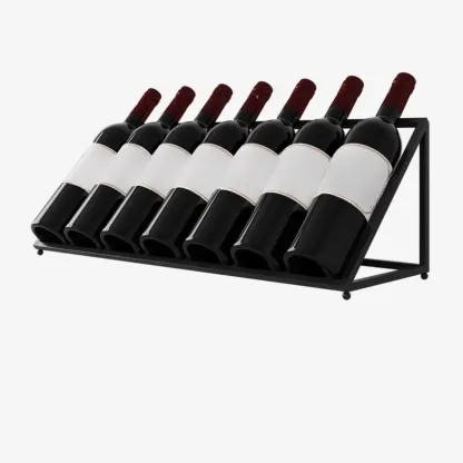 Modern Metal Wine Rack Slanted Holder Shelf for 7 Bottles Image - 2