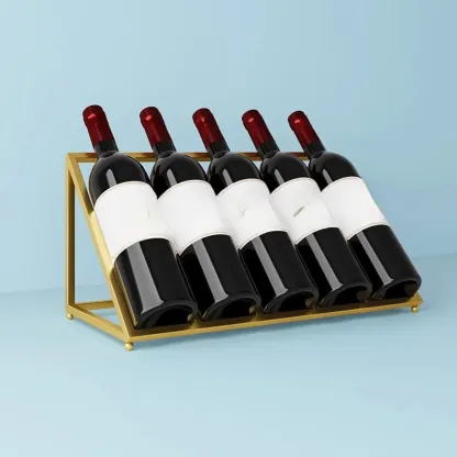 Modern Metal Wine Rack Slanted Holder Shelf for 7 Bottles Image - 4