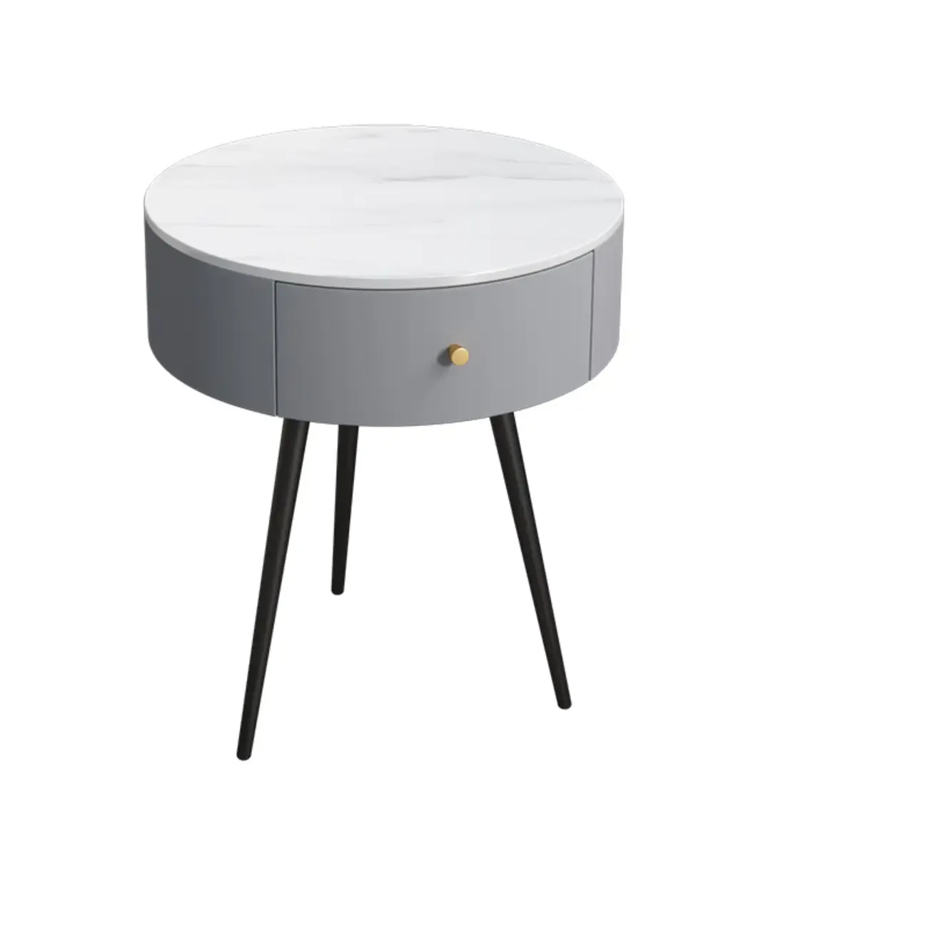 Modern Sintered Stone Top Round Drawer Tripod Nightstand Image - 9