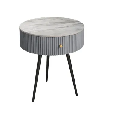 Modern Sintered Stone Top Round Drawer Tripod Nightstand Image - 12