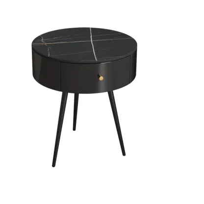Modern Sintered Stone Top Round Drawer Tripod Nightstand Image - 13