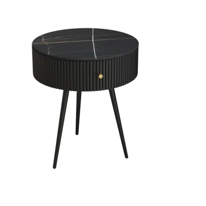 Modern Sintered Stone Top Round Drawer Tripod Nightstand Image - 14