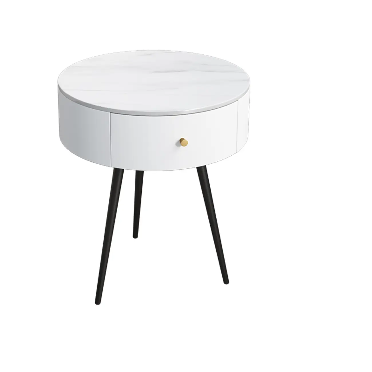 Modern Sintered Stone Top Round Drawer Tripod Nightstand Image - 17 | homeyfad