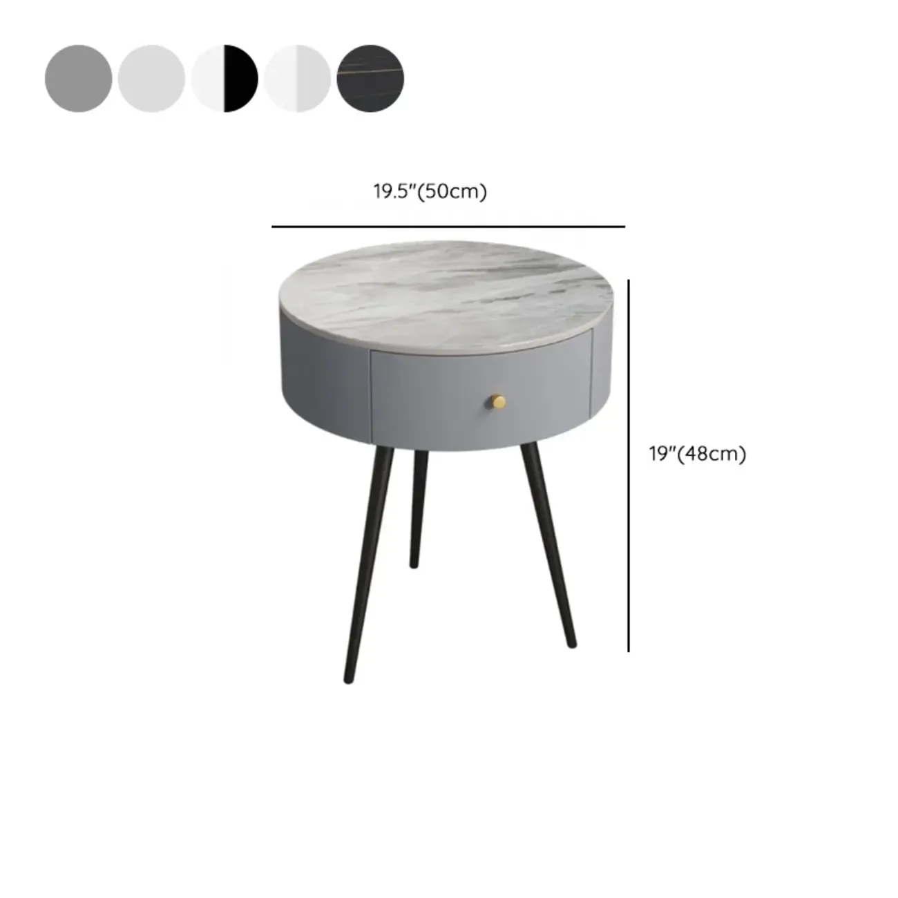 Modern Sintered Stone Top Round Drawer Tripod Nightstand Image - 20