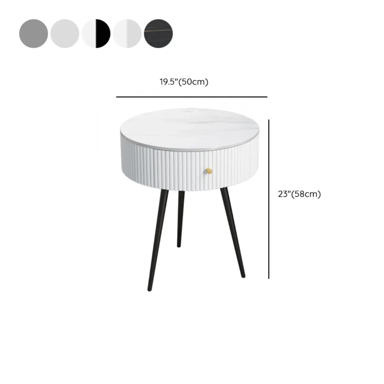 Modern Sintered Stone Top Round Drawer Tripod Nightstand Image - 21 | homeyfad