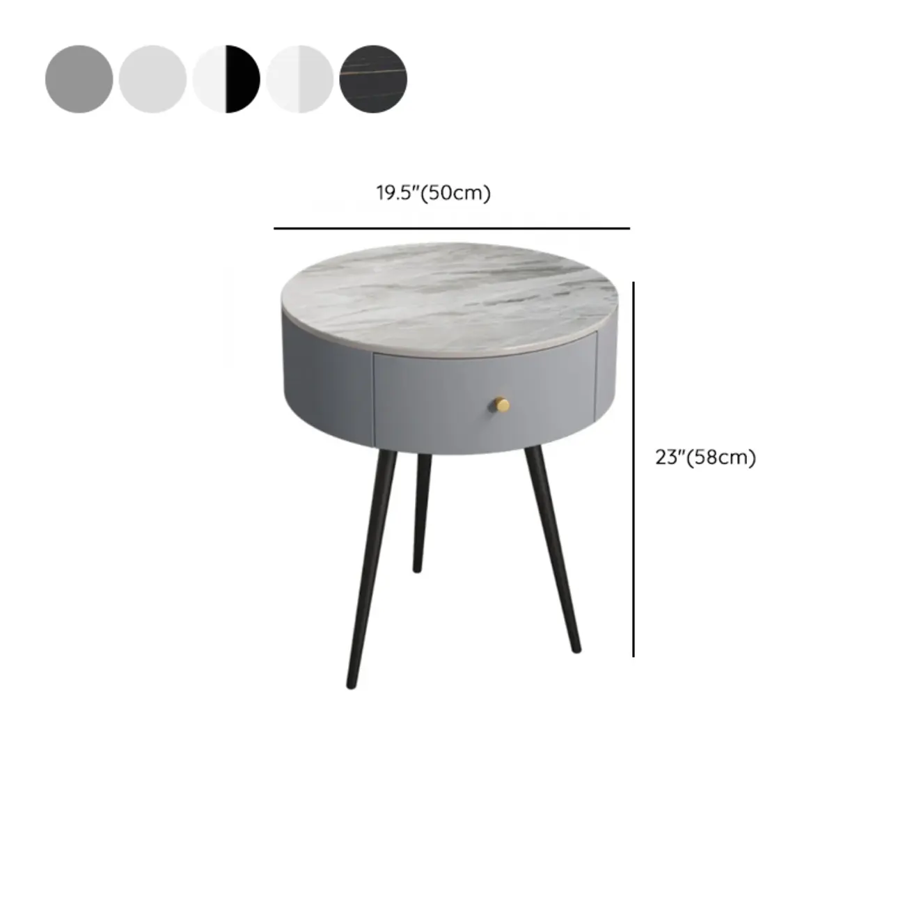 Modern Sintered Stone Top Round Drawer Tripod Nightstand Image - 22 | homeyfad