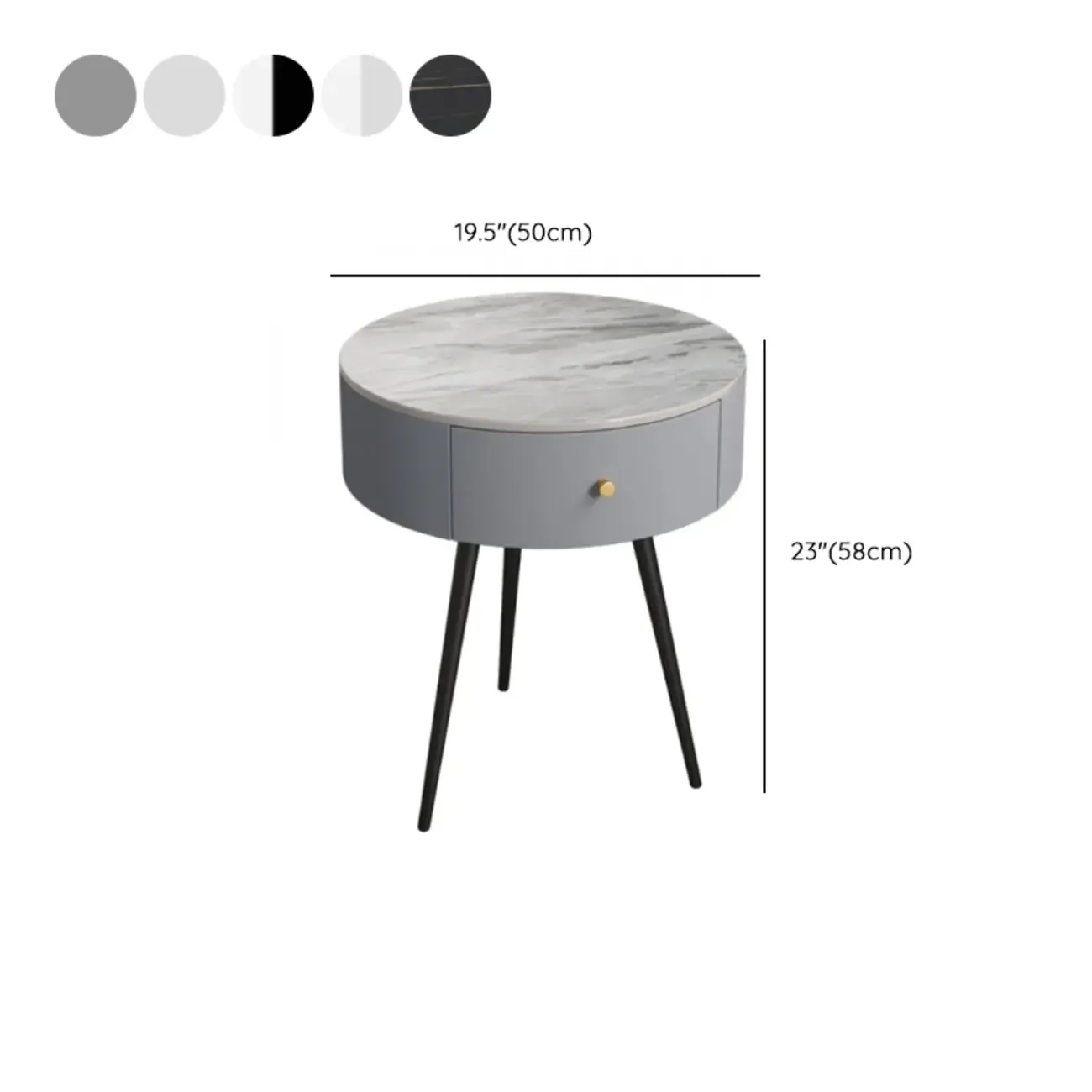 Modern Sintered Stone Top Round Drawer Tripod Nightstand Image - 22