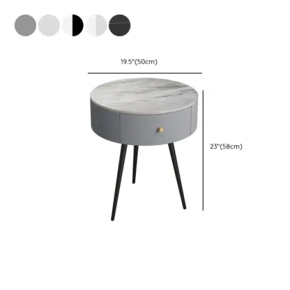 Modern Sintered Stone Top Round Drawer Tripod Nightstand Image - 22
