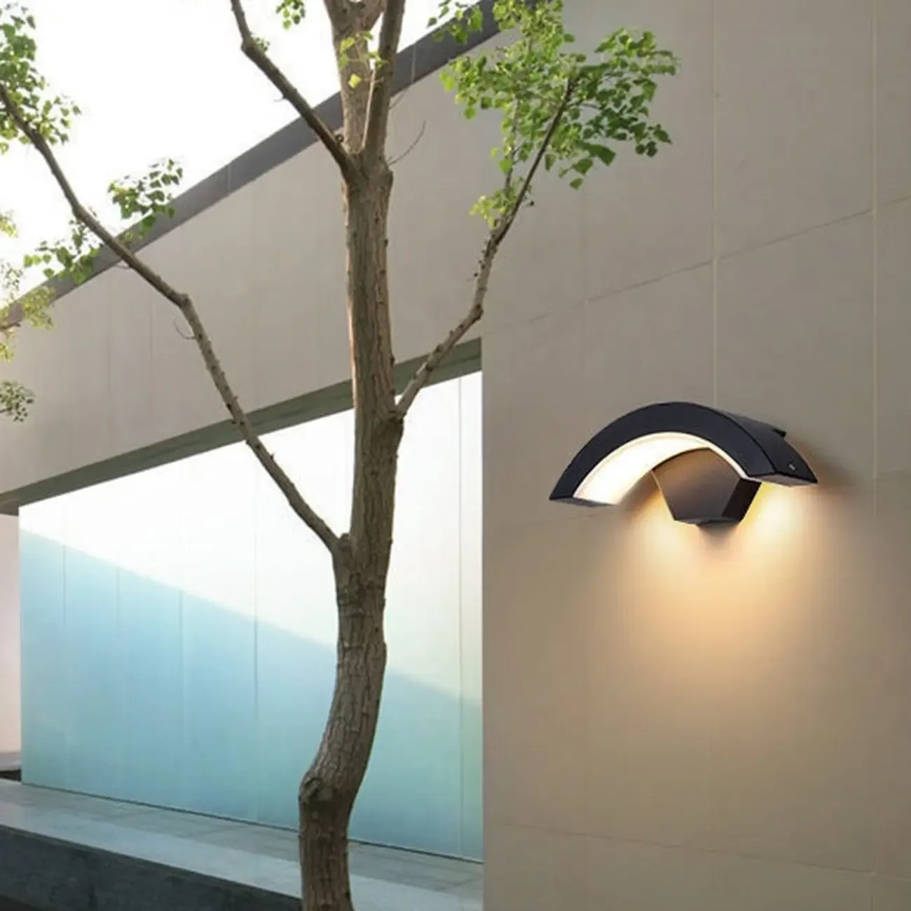 Outdoor Arc Wall Sconce with White Down Shade, Led Light, Hardwired, Polymethyl Methacrylate (pmma) Material Image - 3