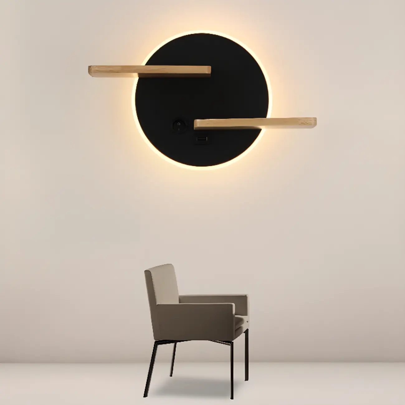 Modern Geometric LED Black Wall Sconce with USB Port Image - 2 | homeyfad