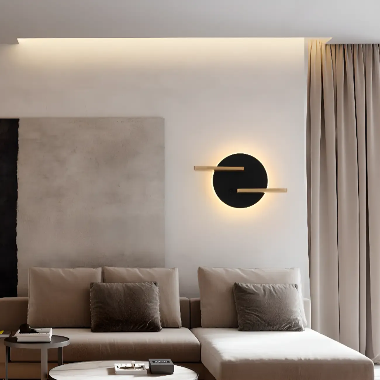 Modern Geometric LED Black Wall Sconce with USB Port Image - 3