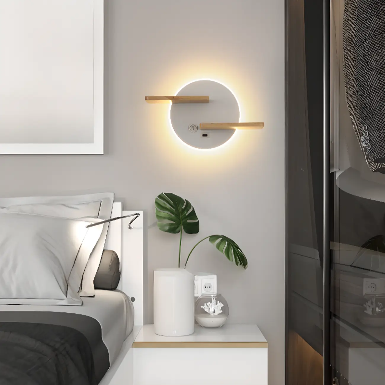Modern Geometric LED Black Wall Sconce with USB Port Image - 1 | homeyfad