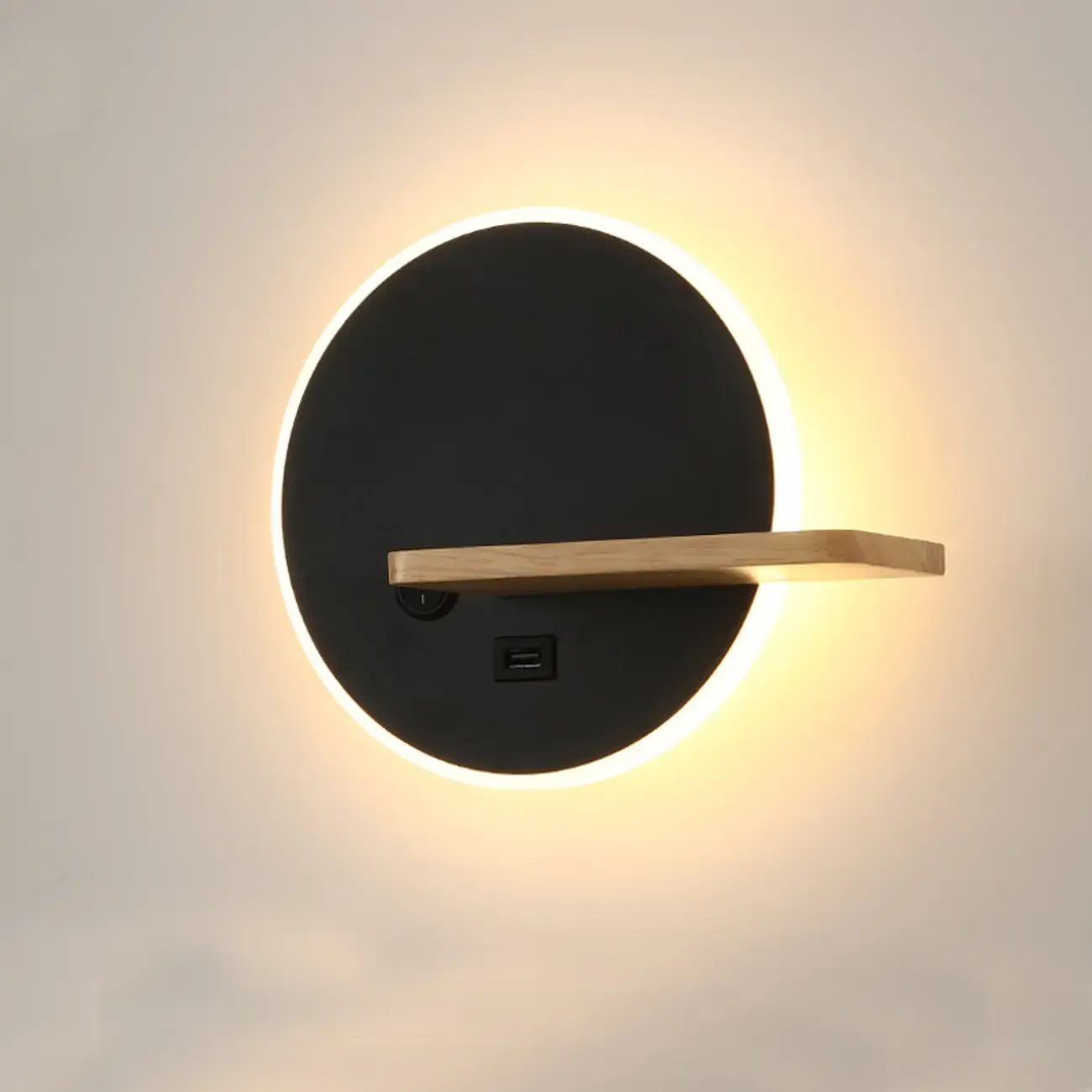 Modern Geometric LED Black Wall Sconce with USB Port Image - 5