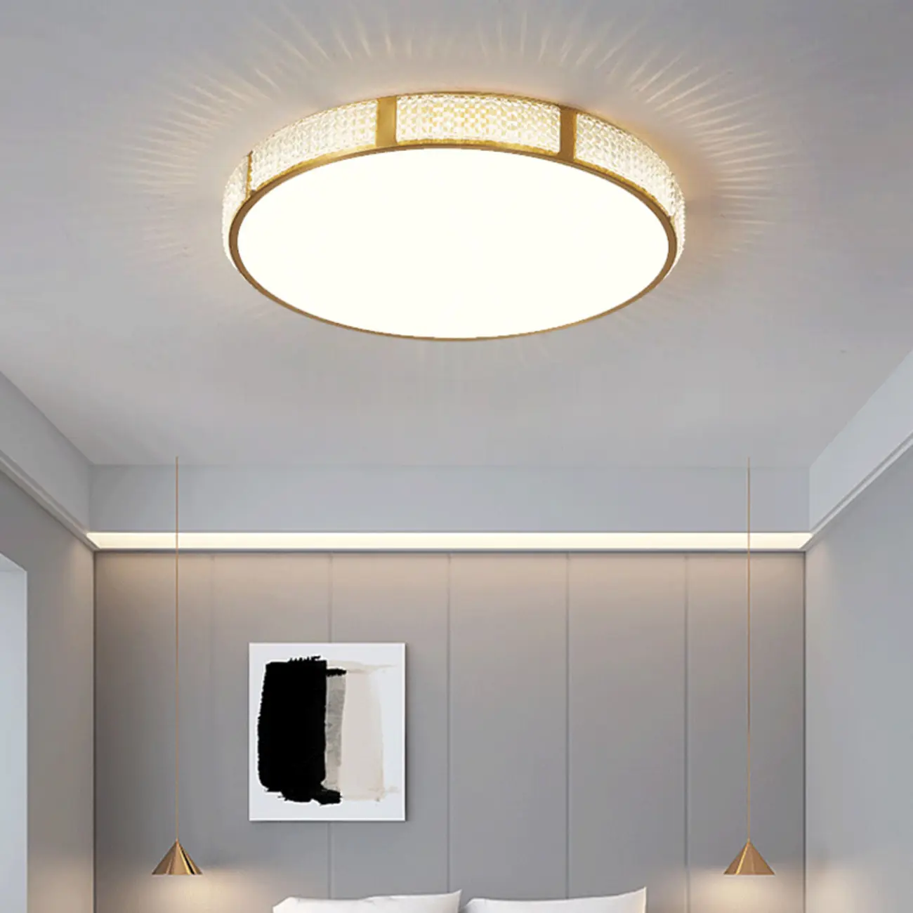 2 Lights Hardwired Surface Mount Round Ceiling Lighting with Polymethyl Methacrylate (pmma) Shade and Gilded Metal Fixture Image - 1 | homeyfad