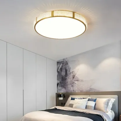 2 Lights Hardwired Surface Mount Round Ceiling Lighting with Polymethyl Methacrylate (pmma) Shade and Gilded Metal Fixture Image - 3