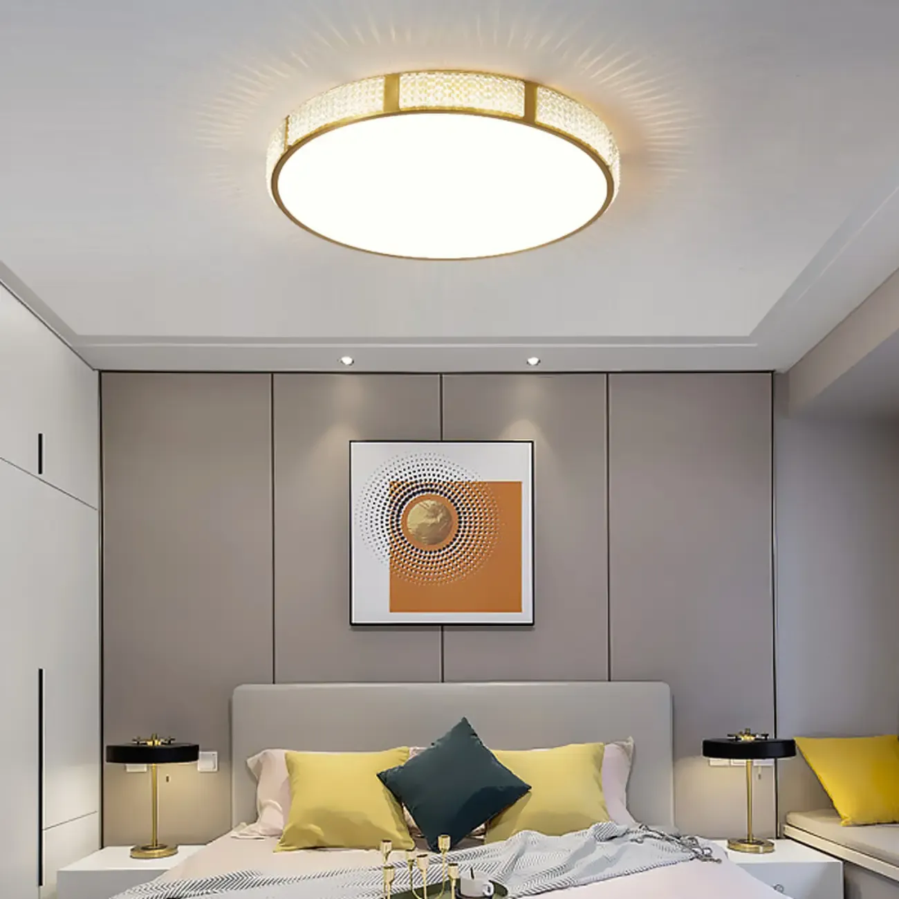 2 Lights Hardwired Surface Mount Round Ceiling Lighting with Polymethyl Methacrylate (pmma) Shade and Gilded Metal Fixture Image - 4