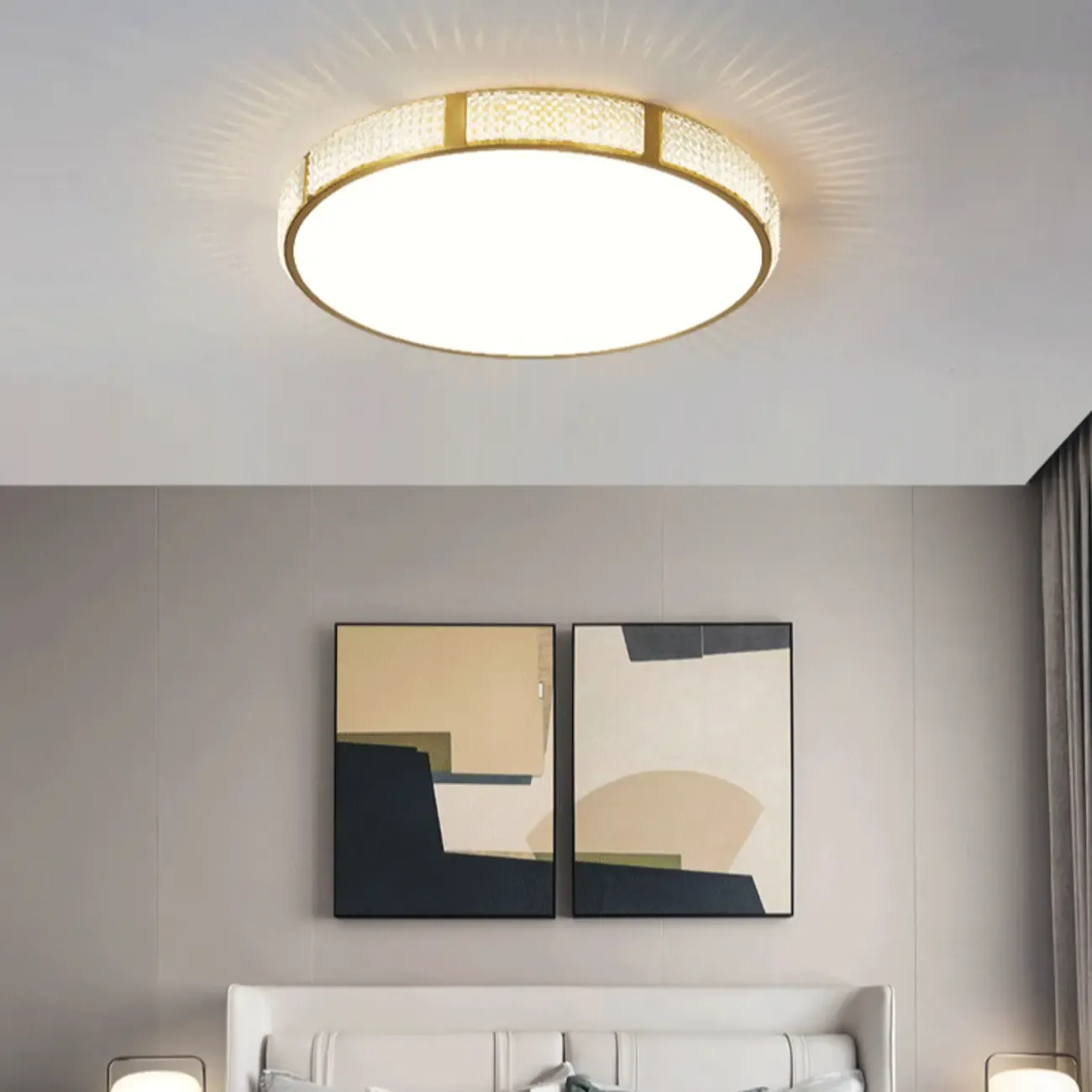 2 Lights Hardwired Surface Mount Round Ceiling Lighting with Polymethyl Methacrylate (pmma) Shade and Gilded Metal Fixture Image - 2