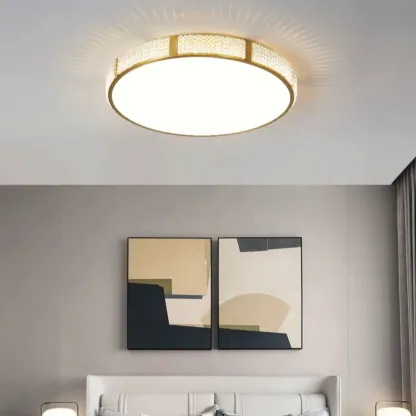 2 Lights Hardwired Surface Mount Round Ceiling Lighting with Polymethyl Methacrylate (pmma) Shade and Gilded Metal Fixture Image - 2