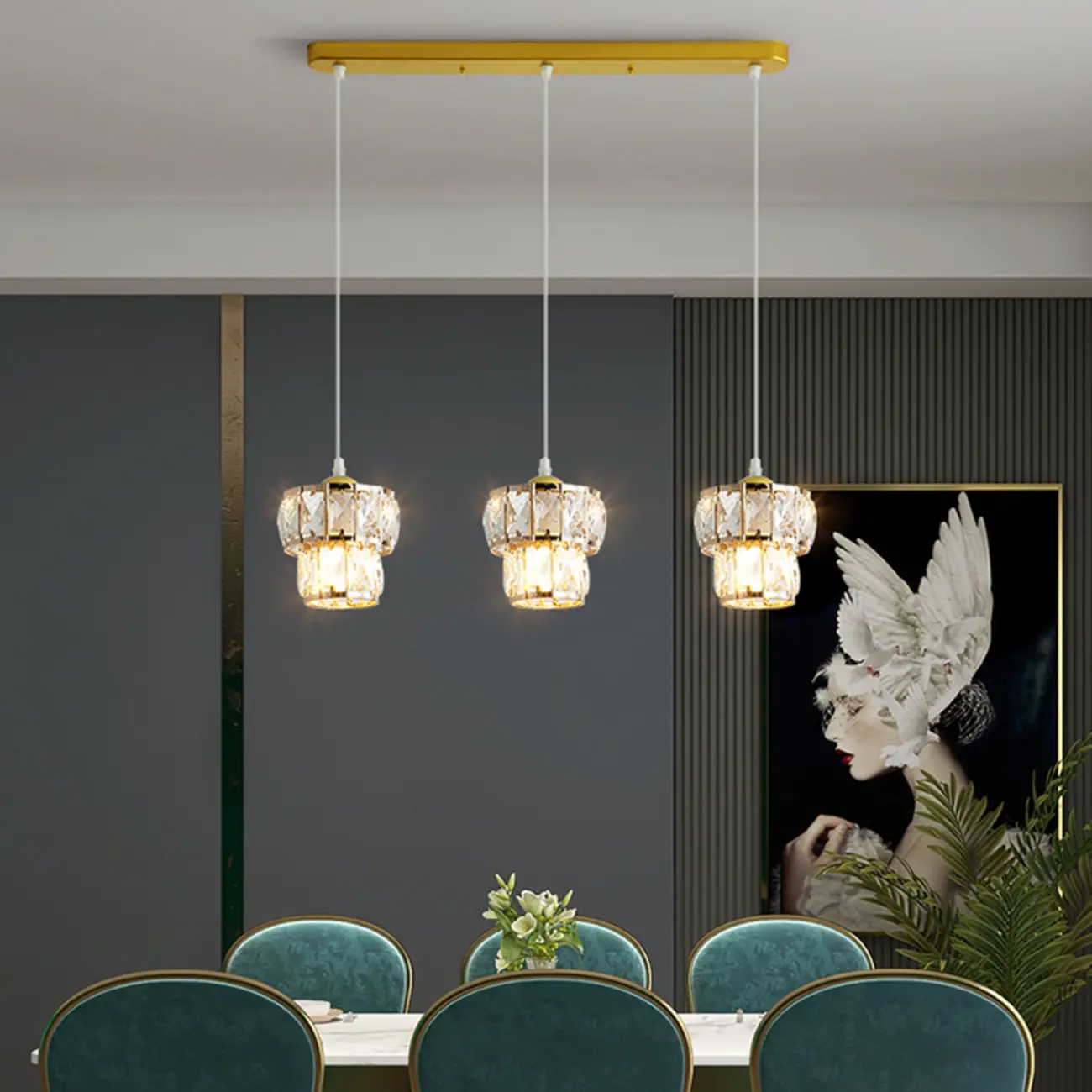 3-Light Modern Crystal Pendant Lamp for Kitchen Island Image - 1 | homeyfad