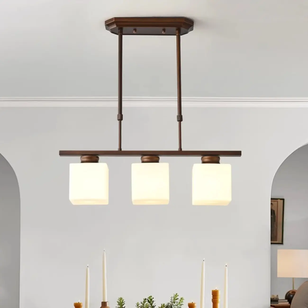 Modern Brown Metal Glass Kitchen Island Pendant Light Image - 1 | homeyfad