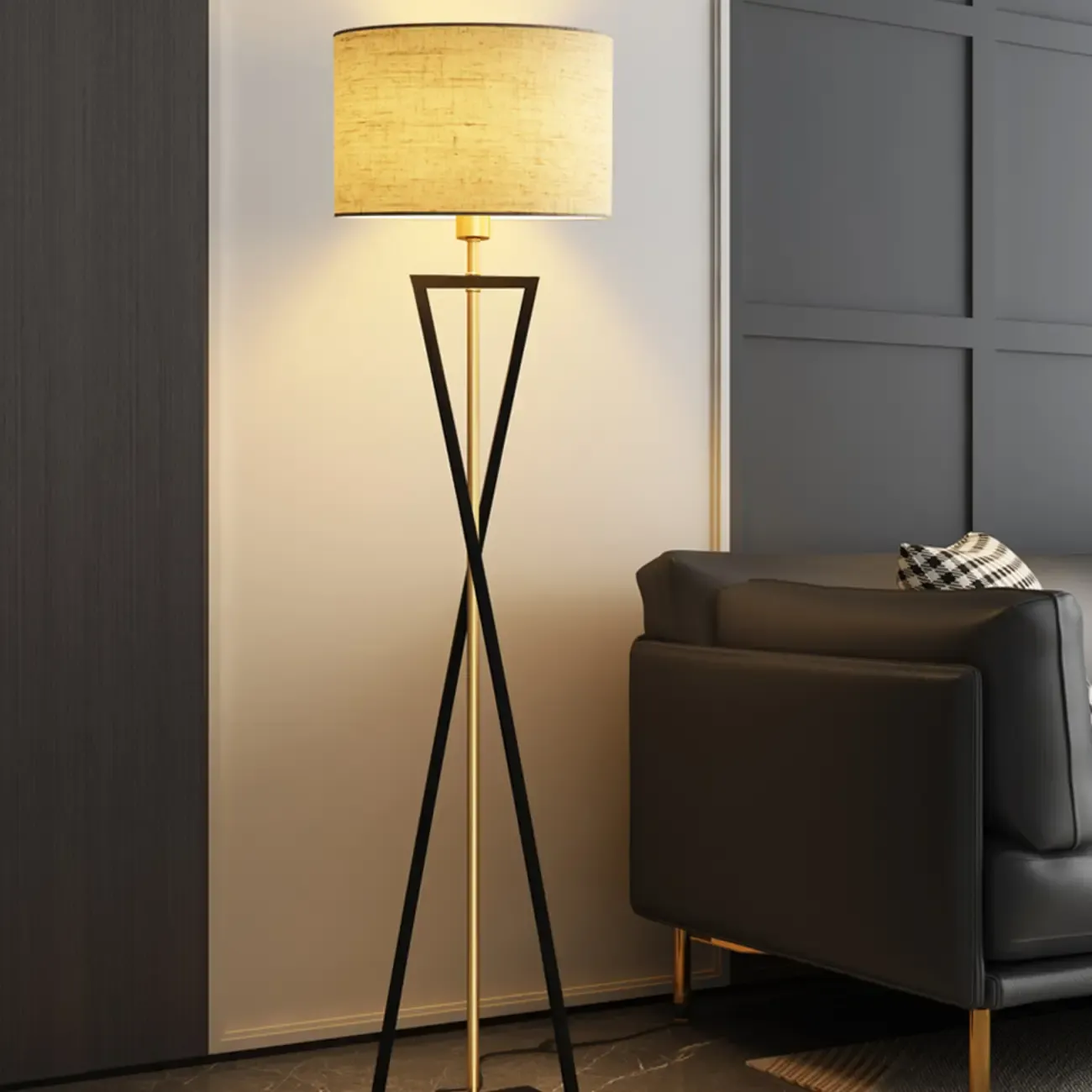 Modern Alloy Floor Lamp with Cloth Shade for Living Room Image - 2