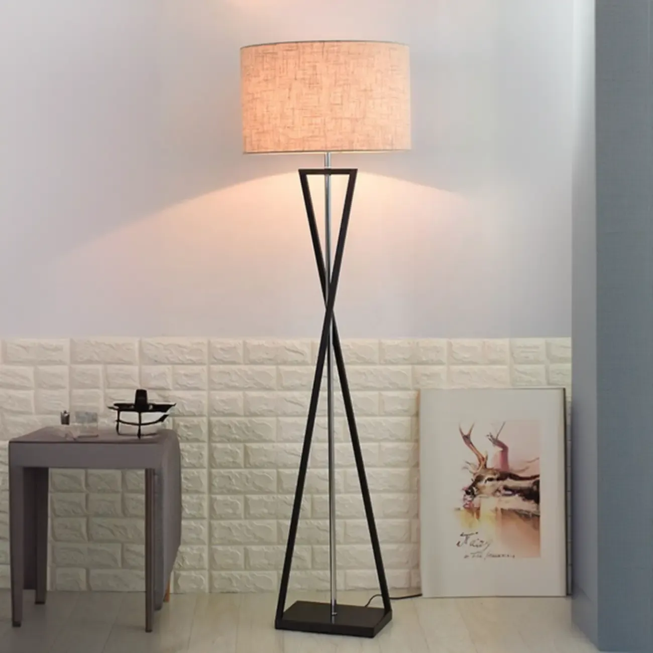 Modern Alloy Floor Lamp with Cloth Shade for Living Room Image - 7
