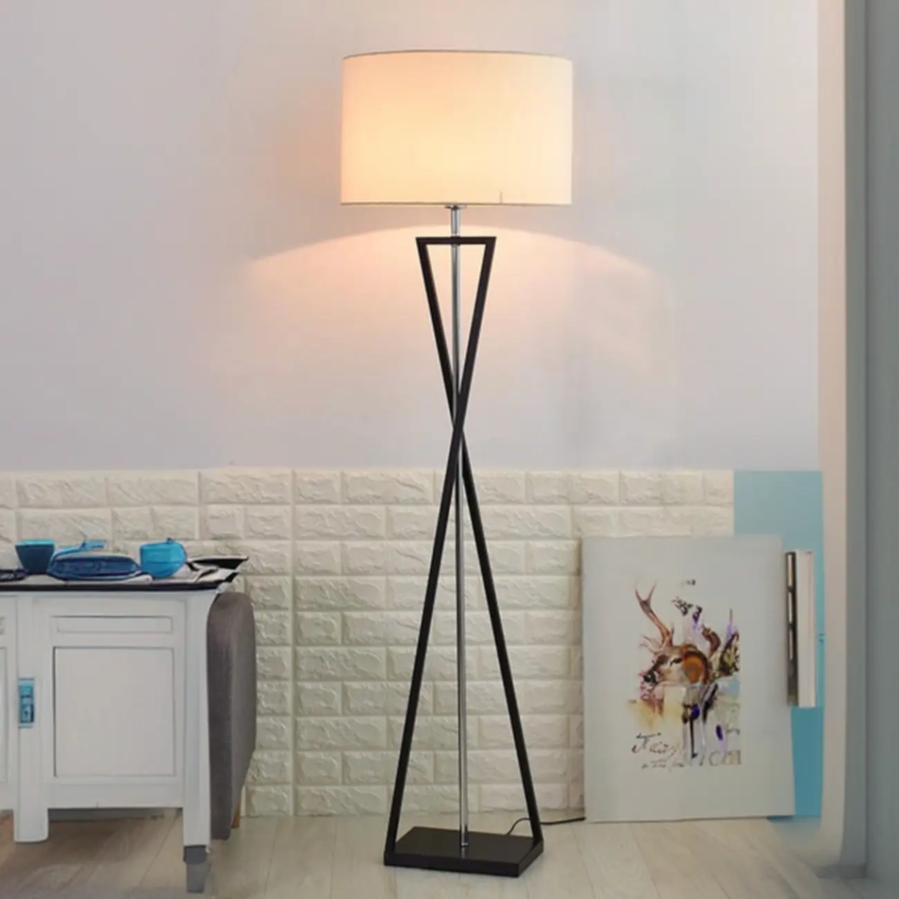 Modern Alloy Floor Lamp with Cloth Shade for Living Room Image - 9 | homeyfad