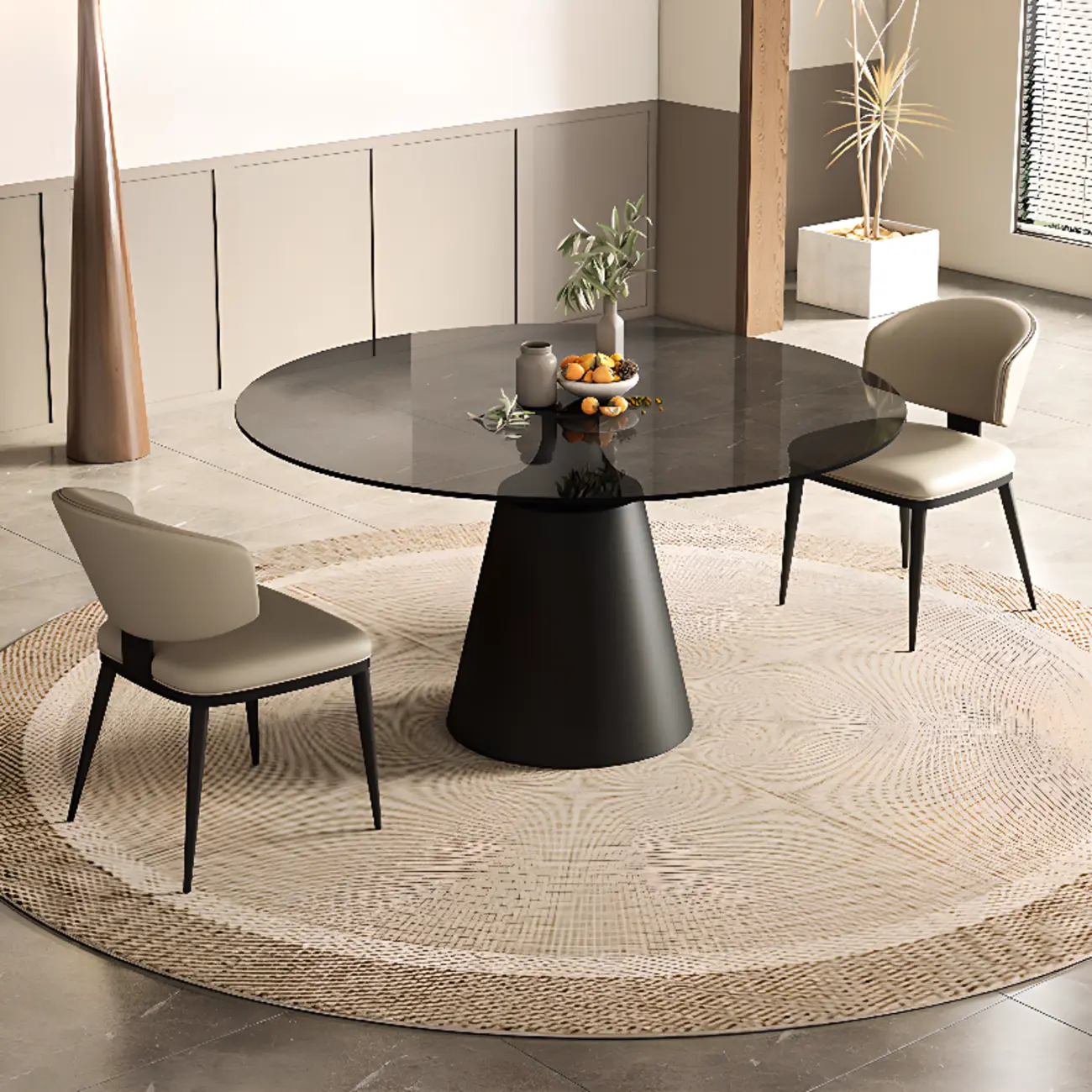 Modern Black Glass Round Dining Table Image - 1 | homeyfad