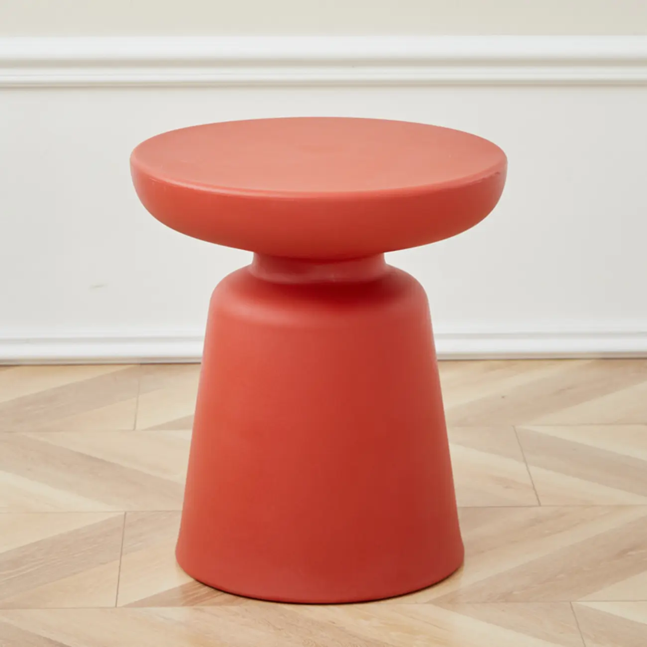 Simple Red Round End Table with Drum Base Image - 4 | homeyfad