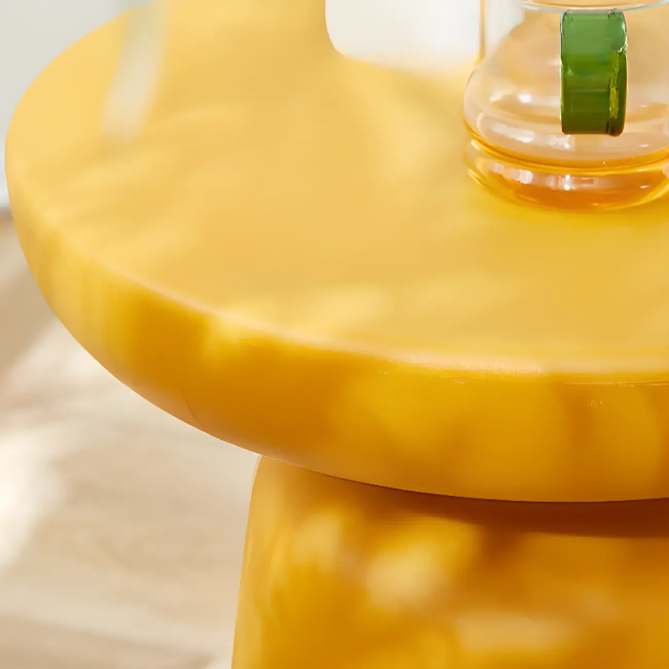 Simple Red Round End Table with Drum Base Image - 7