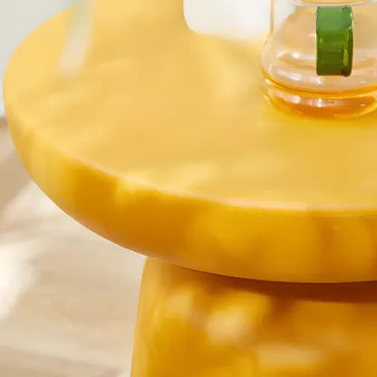 Simple Red Round End Table with Drum Base Image - 7