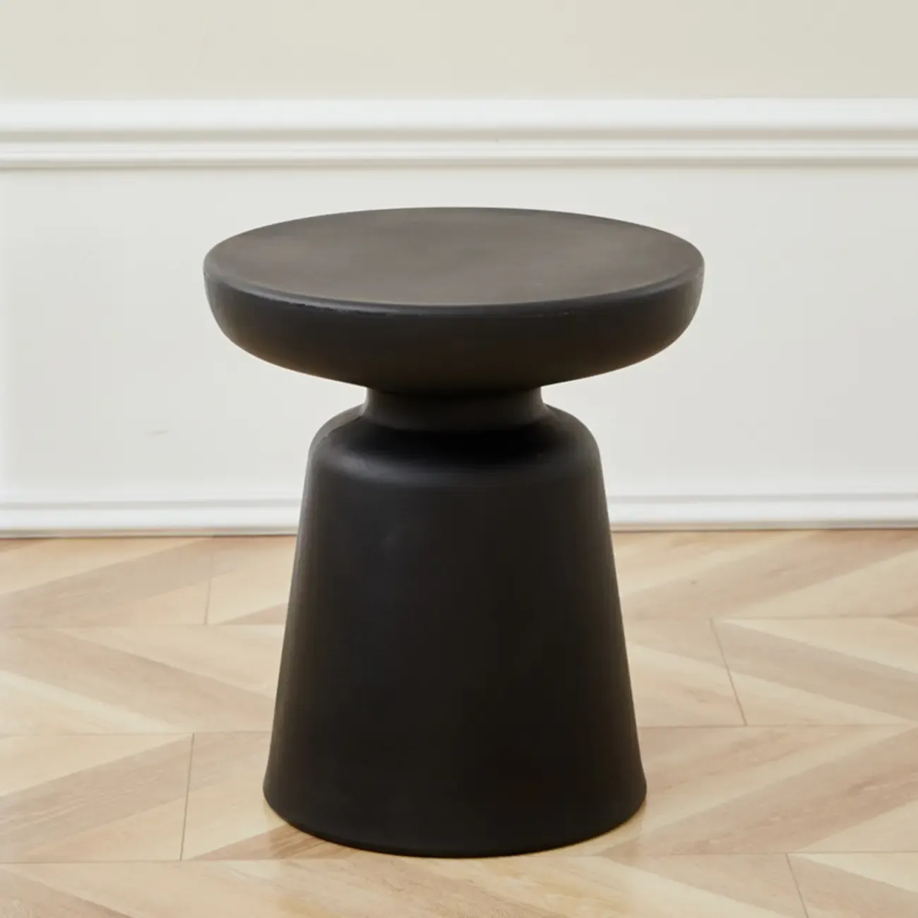 Simple Red Round End Table with Drum Base Image - 12