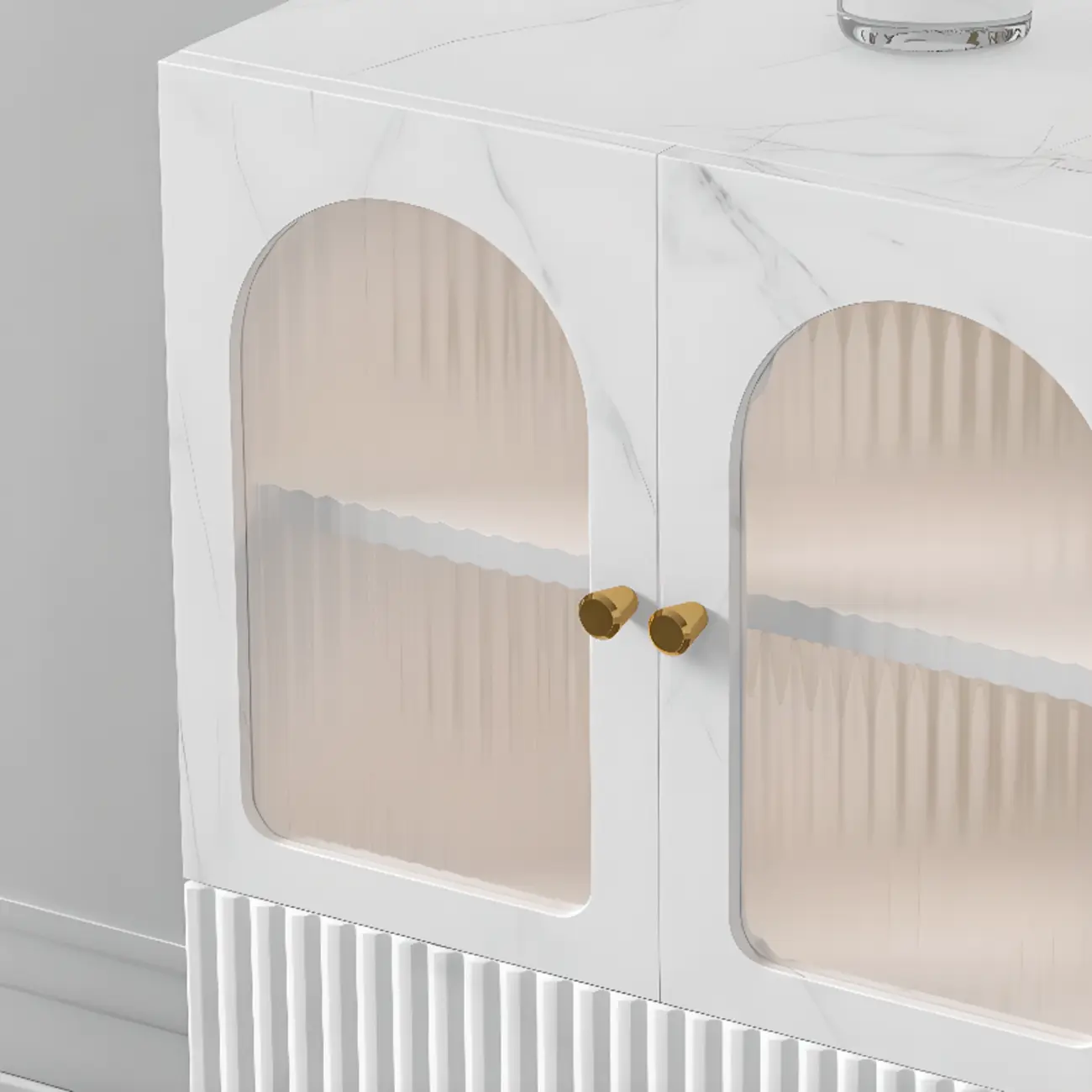 Trendy Marble-Textured Striped Wood Glass Storage Cabinet Image - 6 | homeyfad