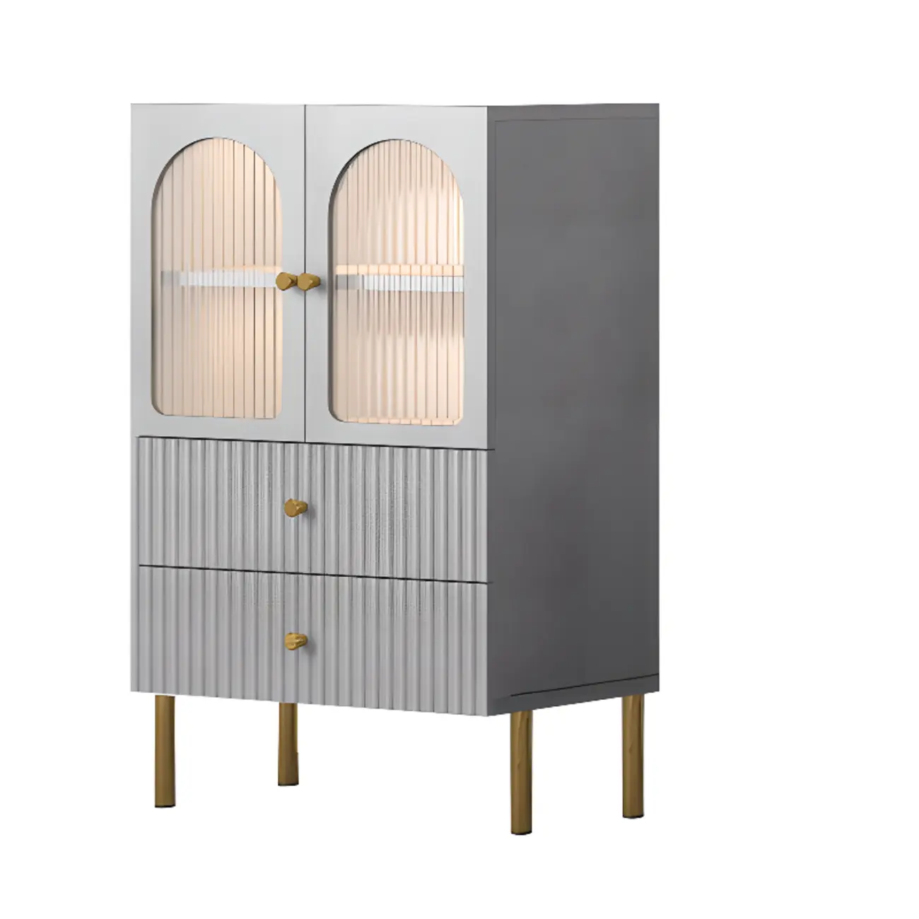 Trendy Marble-Textured Striped Wood Glass Storage Cabinet Image - 8 | homeyfad