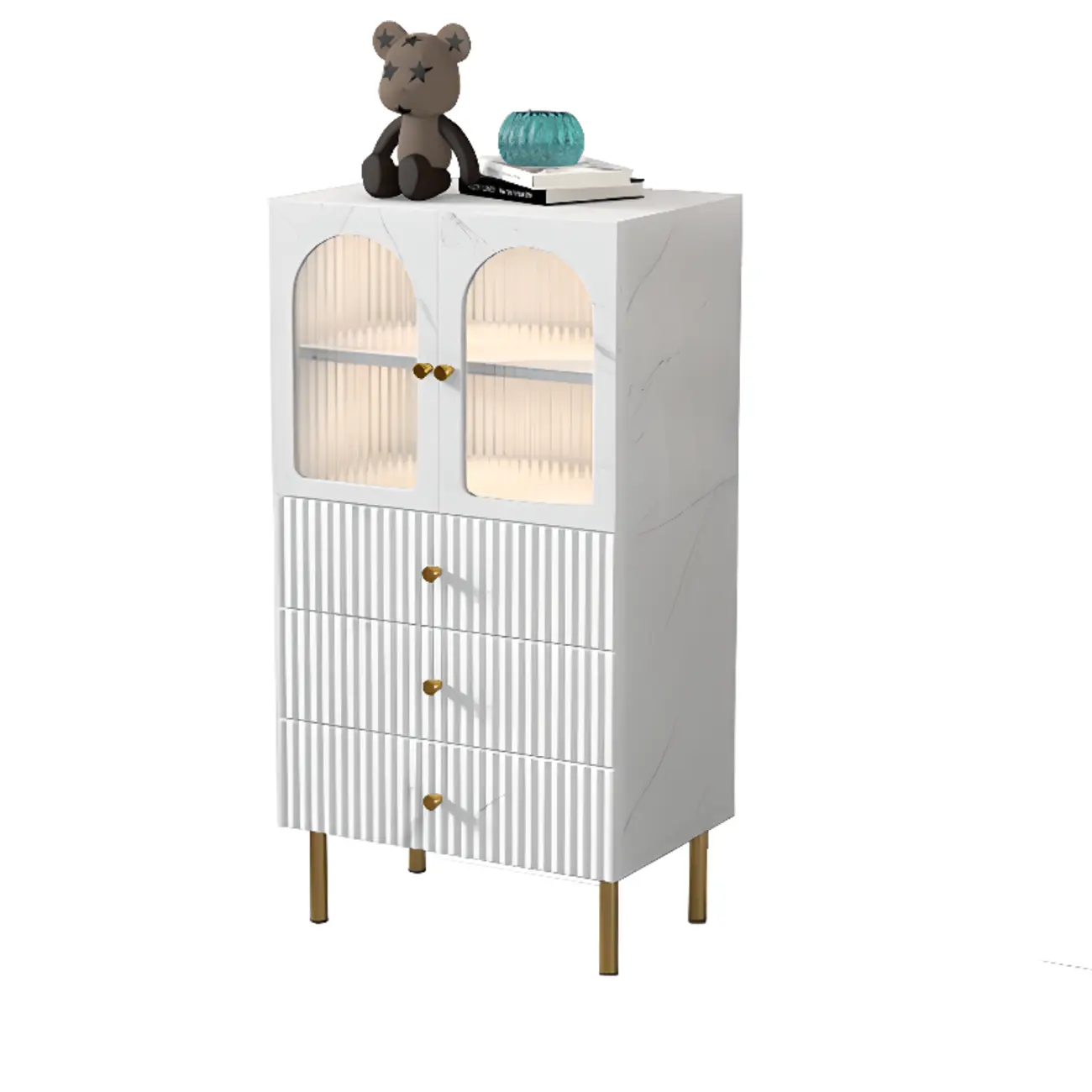 Trendy Marble-Textured Striped Wood Glass Storage Cabinet Image - 10 | homeyfad