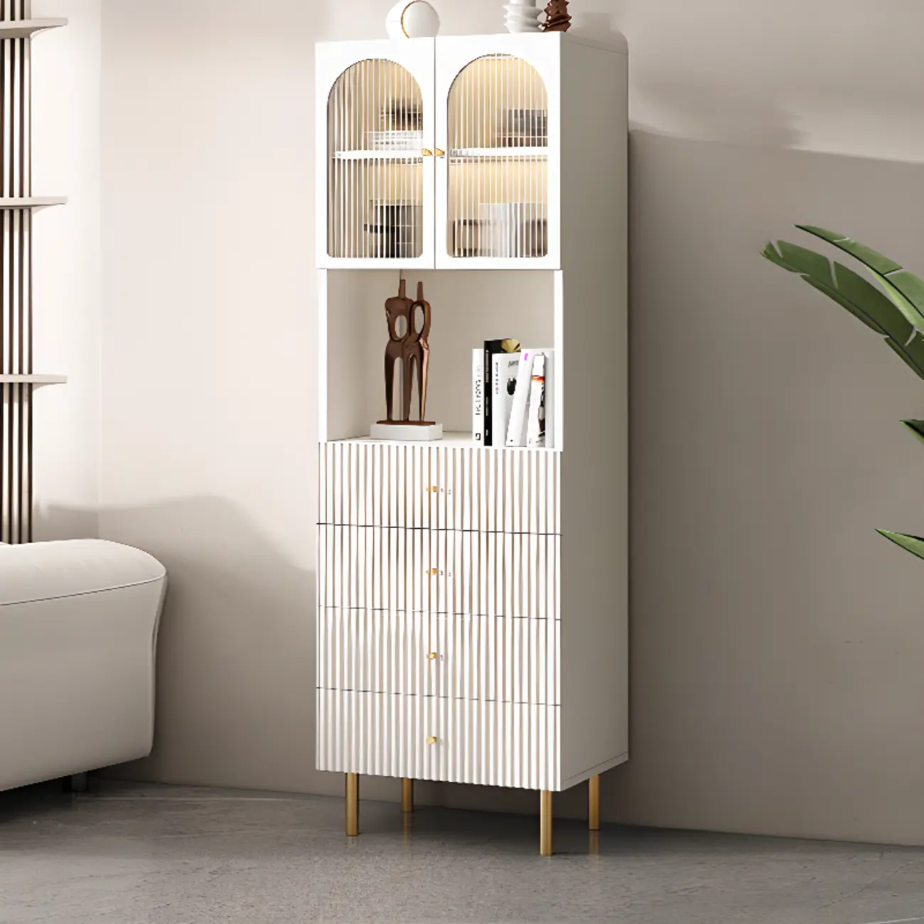 Trendy Marble-Textured Striped Wood Glass Storage Cabinet Image - 15 | homeyfad