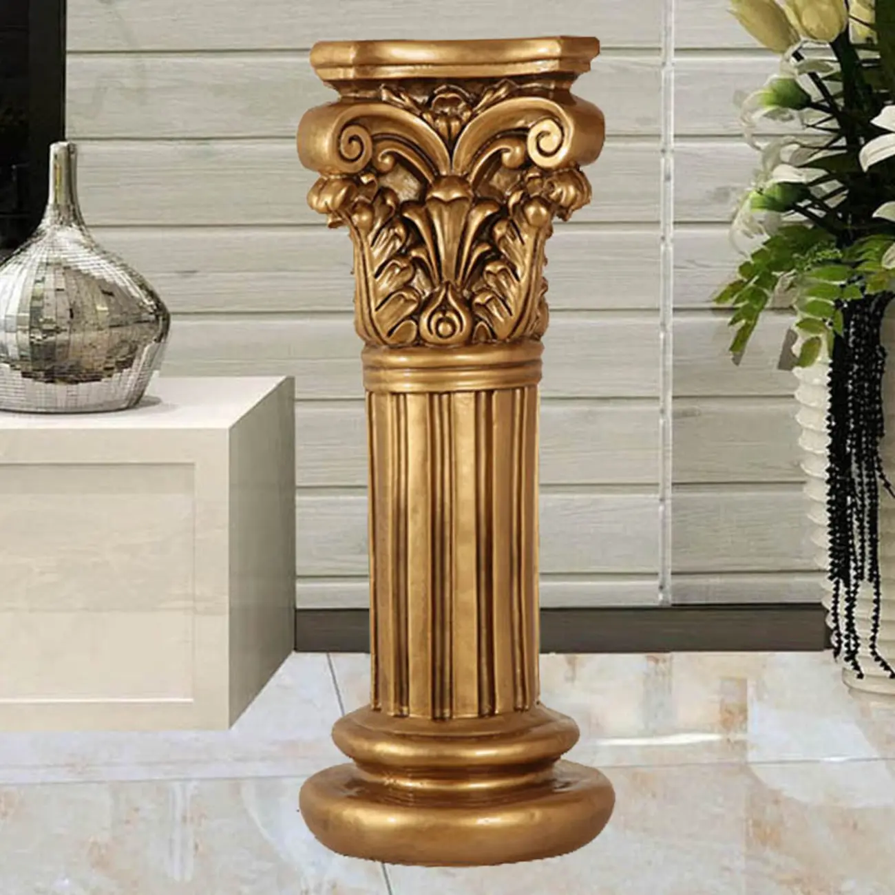 Victorian Gold Acrylic Round Hall Display Plant Stand Image - 5 | homeyfad