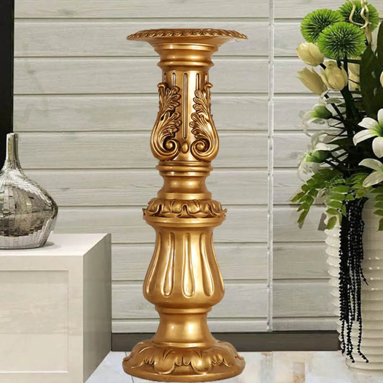Victorian Gold Acrylic Round Hall Display Plant Stand Image - 7 | homeyfad