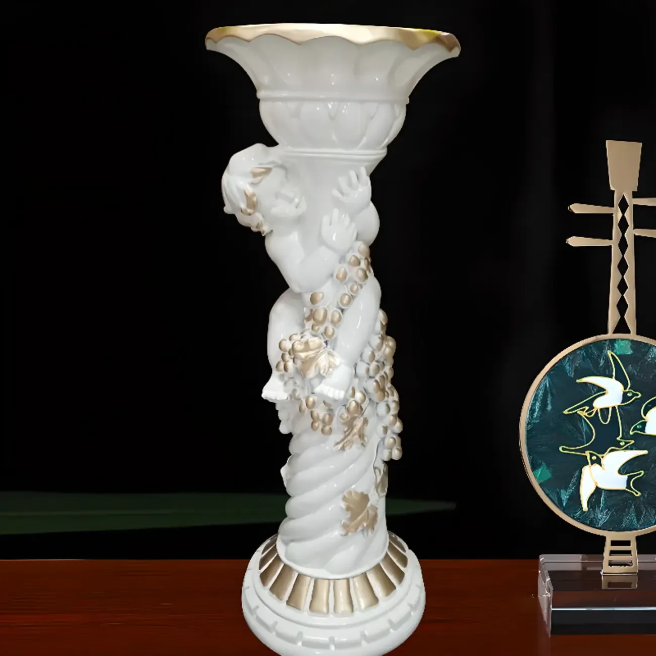 Victorian Gold Acrylic Round Hall Display Plant Stand Image - 8