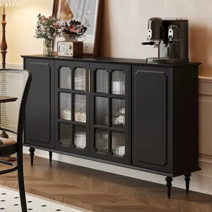 Modern Black Wood Fluted Glass Storage Cabinet for Living Room Image - 1