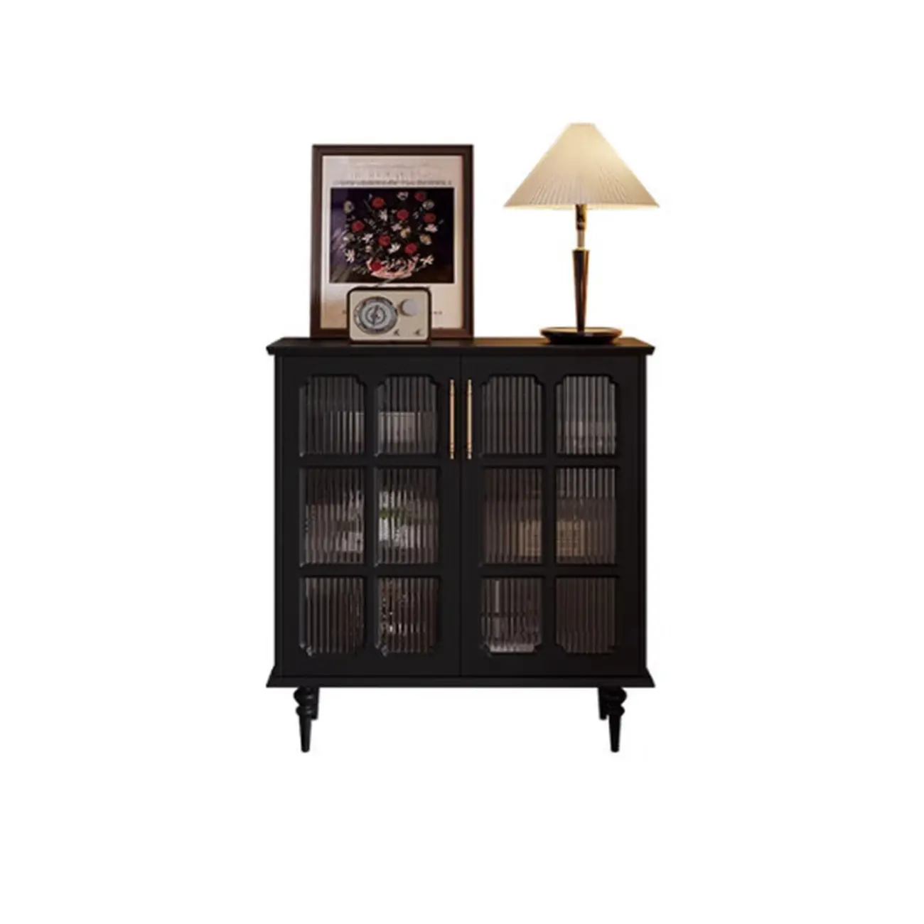 Modern Black Wood Fluted Glass Storage Cabinet for Living Room Image - 2 | homeyfad