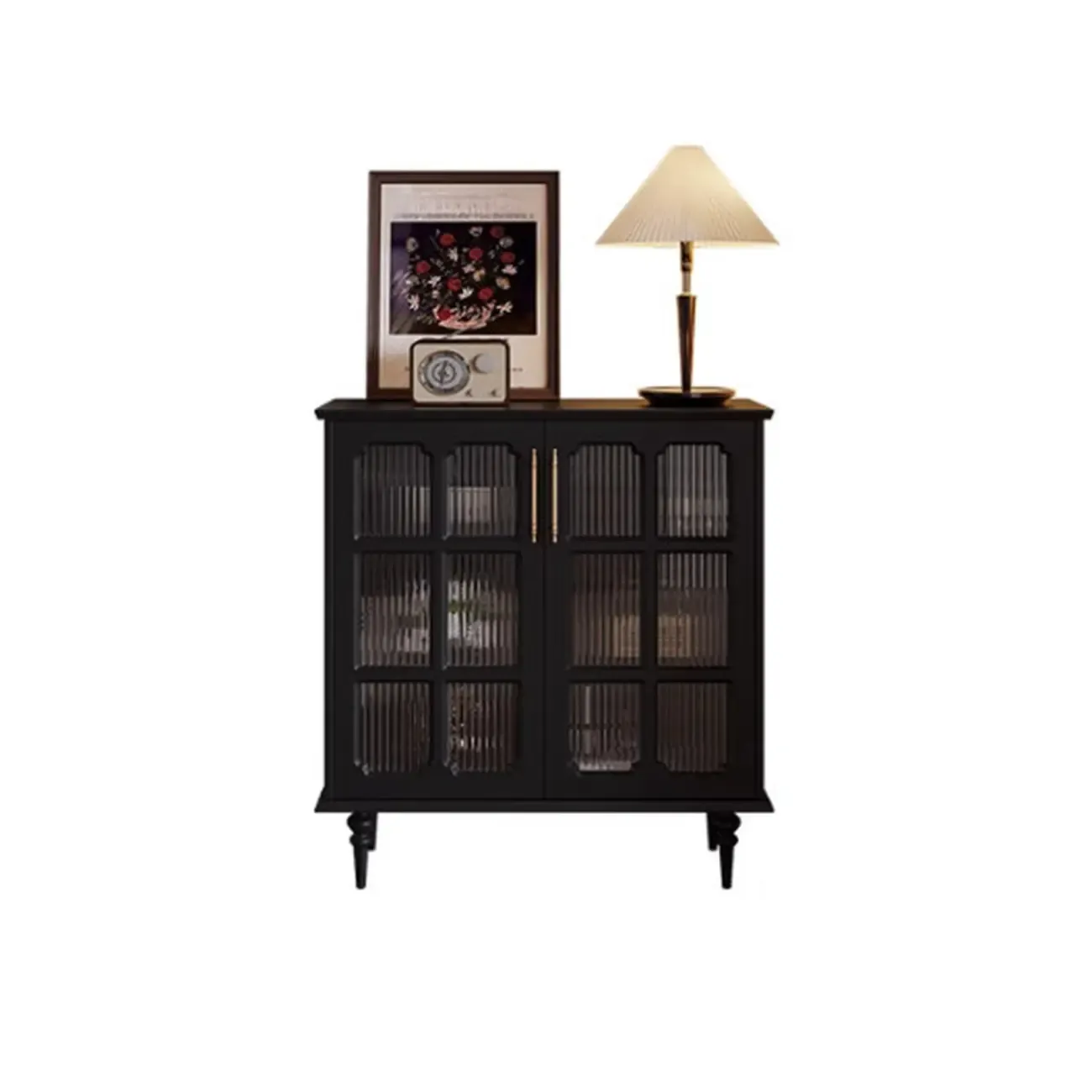 Modern Black Wood Fluted Glass Storage Cabinet for Living Room | HomeyFad