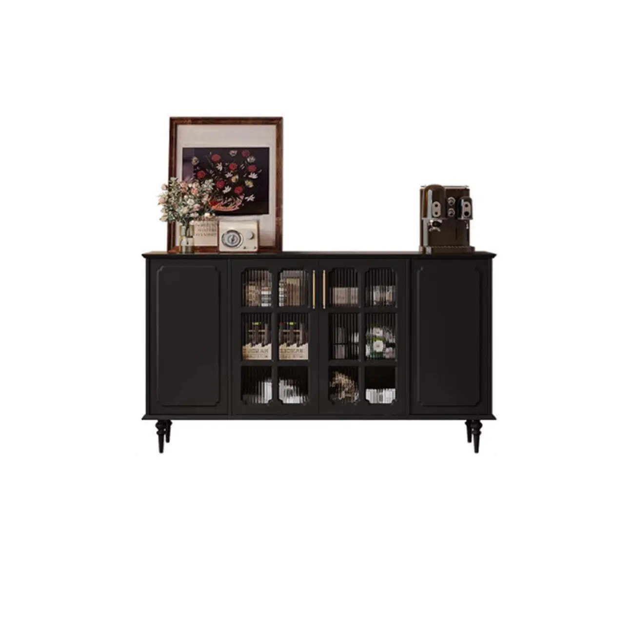 Modern Black Wood Fluted Glass Storage Cabinet for Living Room Image - 5 | homeyfad