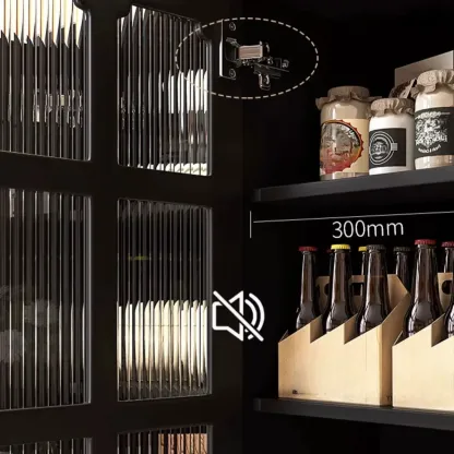 Modern Black Wood Fluted Glass Storage Cabinet for Living Room Image - 6