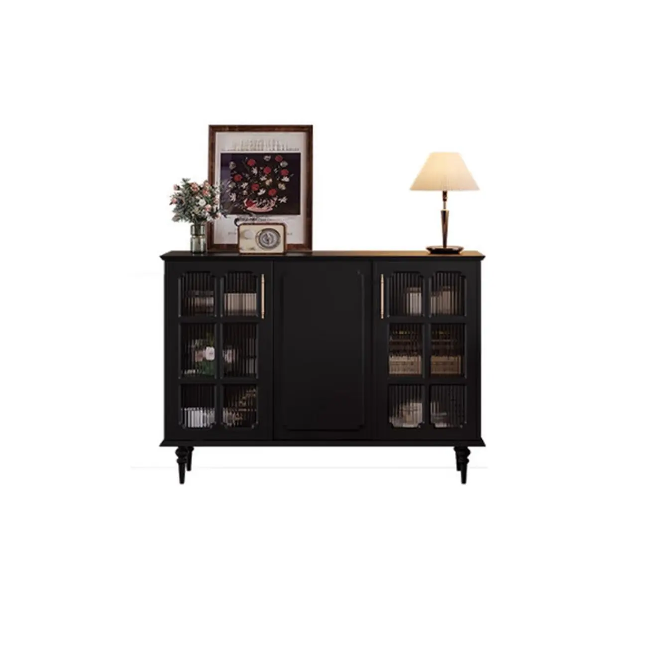 Modern Black Wood Fluted Glass Storage Cabinet for Living Room Image - 7 | homeyfad