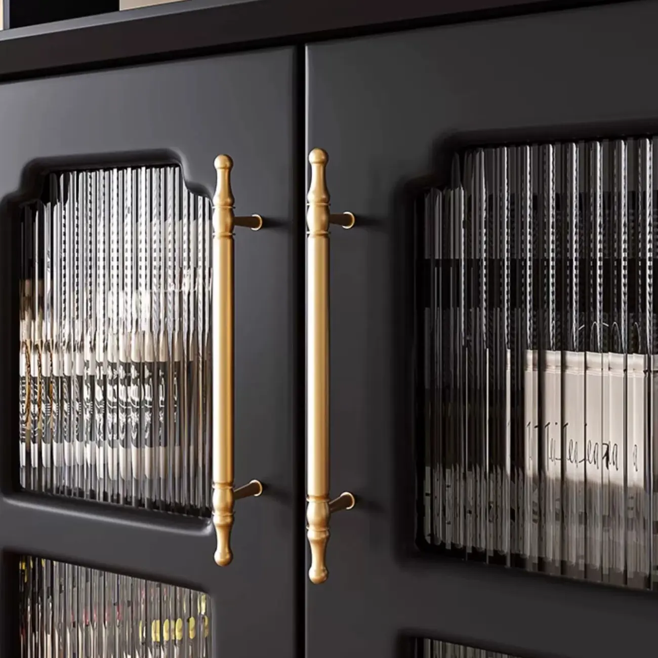 Modern Black Wood Fluted Glass Storage Cabinet for Living Room Image - 8 | homeyfad