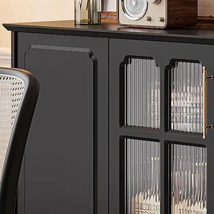 Modern Black Wood Fluted Glass Storage Cabinet for Living Room Image - 9