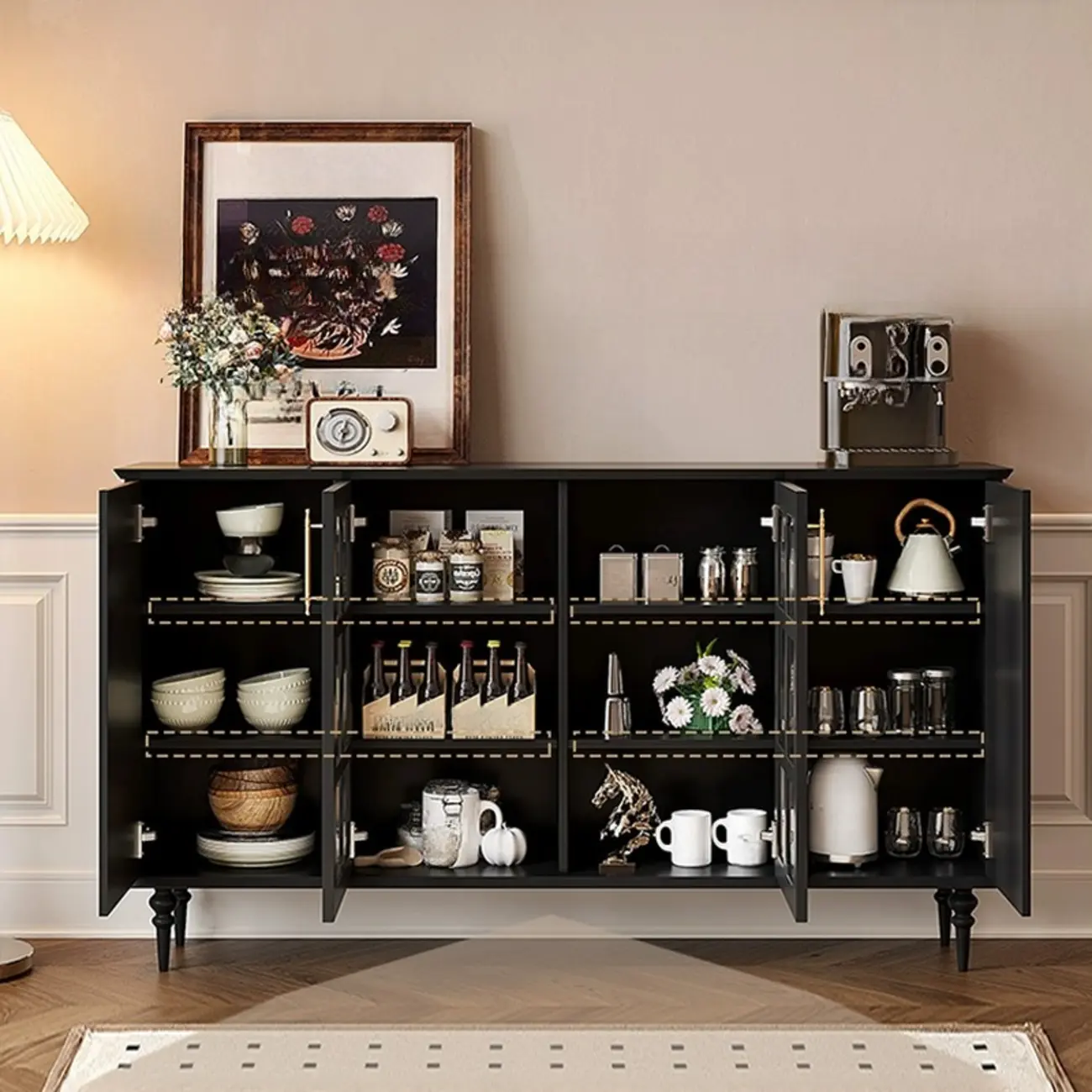 Modern Black Wood Fluted Glass Storage Cabinet for Living Room Image - 10 | homeyfad