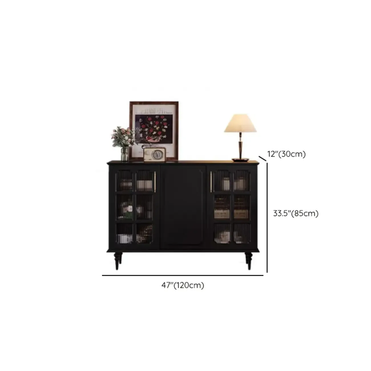 Modern Black Wood Fluted Glass Storage Cabinet for Living Room Image - 14